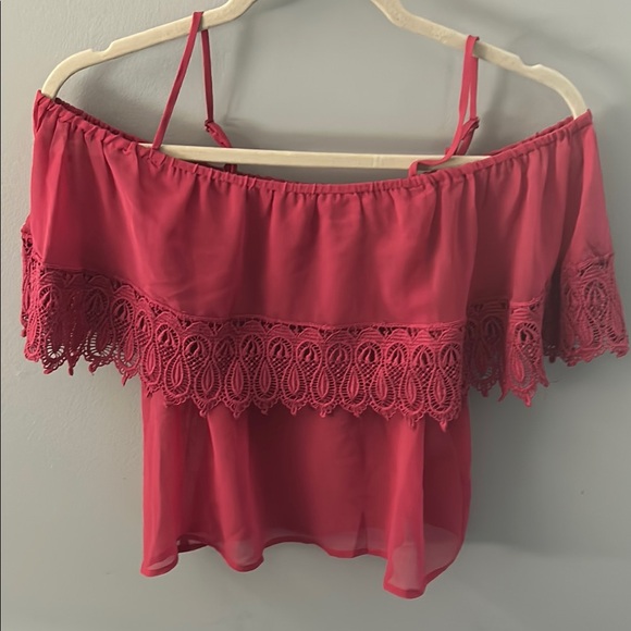 American Rag Red Ruffled Off-the-Shoulder Blouse - Picture 2 of 4